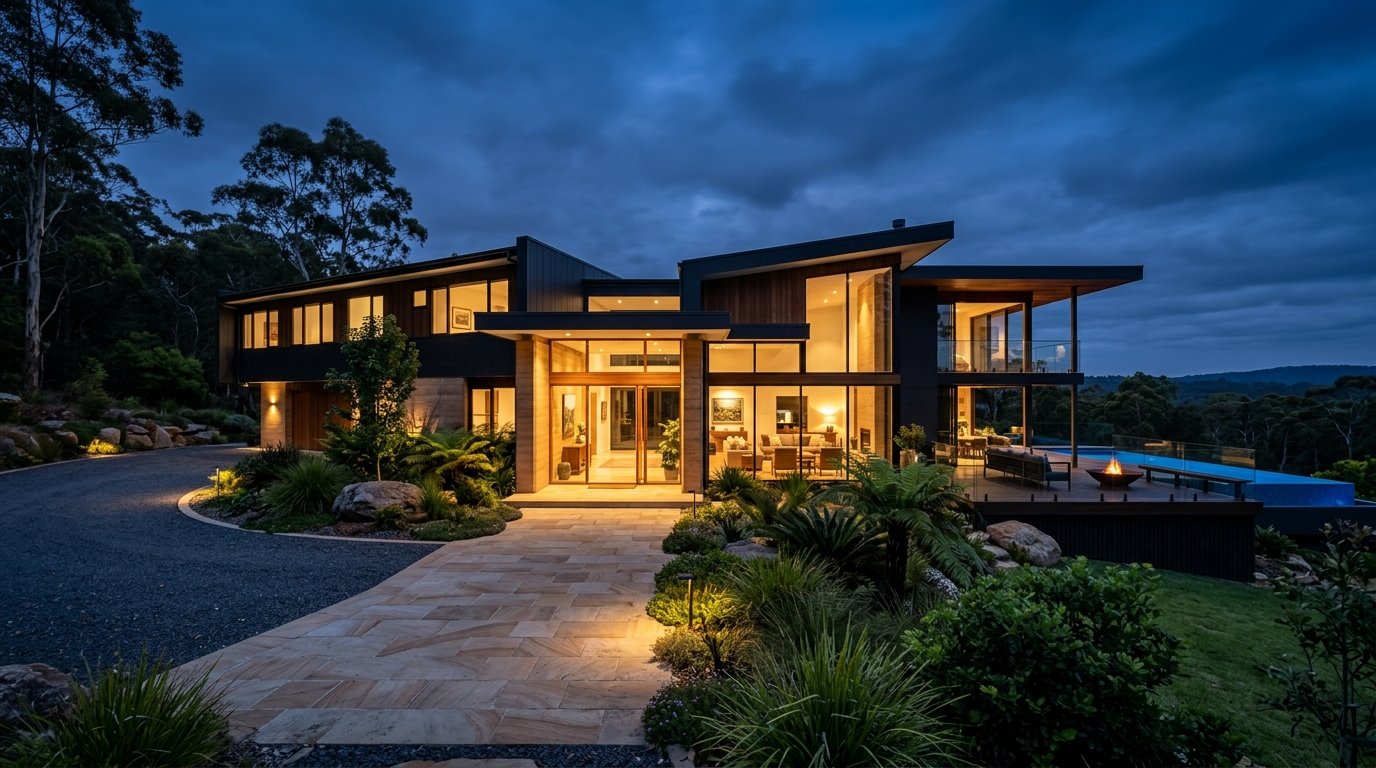 Luxury Architectural Home at Twilight