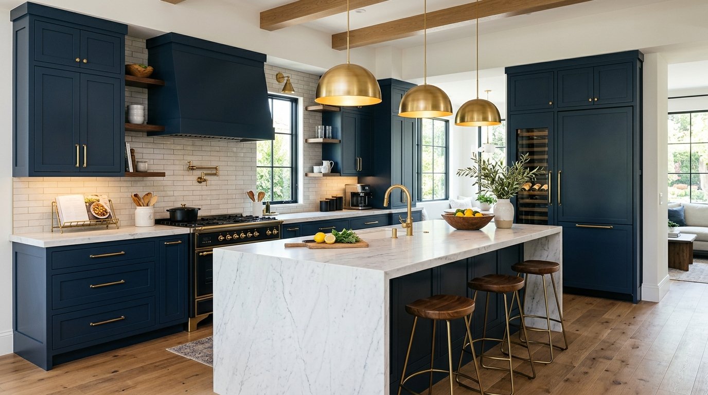 Flawless Navy Blue Kitchen Cabinet Refinishing